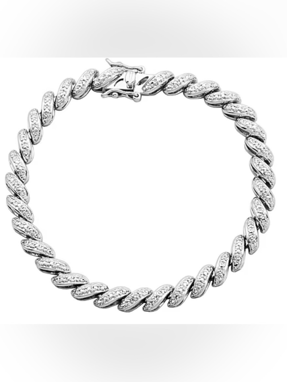 Sterling Silver Twist Tennis Bracelet with Pavé Diamonds